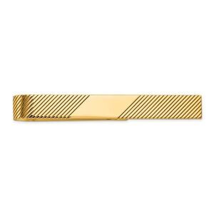14K Yellow Gold Diagonal Striped Tie Bar, 6.5 x 50mm